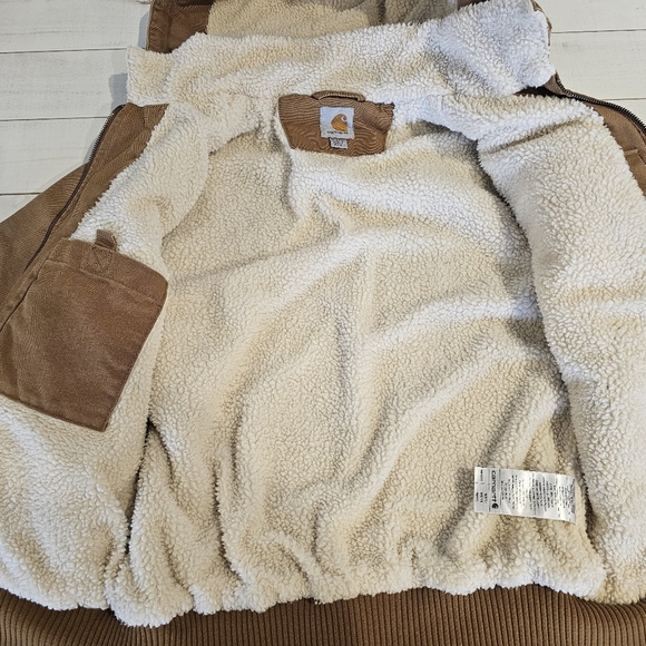 *RARE* Carhartt Tan Hooded Wildwood Sherpa Lined Jacket *hood is missing* - Picture 3 of 13